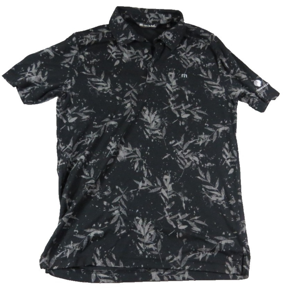 Travis Mathew‎ Peninsula Polo Leaf Print Pima Cotton Blend Men M Black Gray Golf